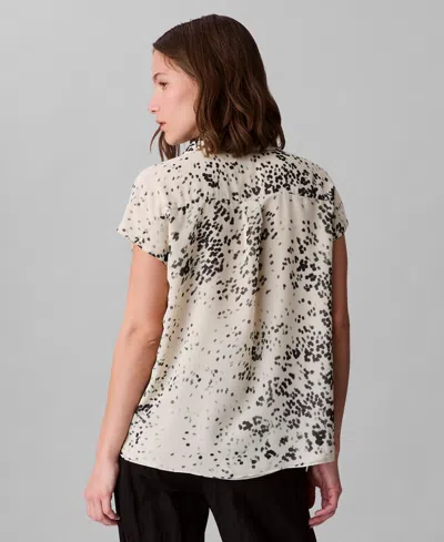Calvin Klein Women's Printed Chiffon Faux-wrap Cap-sleeve Top In Multi
