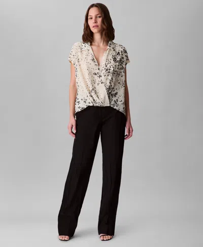 Calvin Klein Women's Printed Chiffon Faux-wrap Cap-sleeve Top In Multi