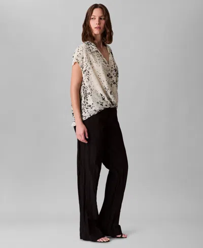 Calvin Klein Women's Printed Chiffon Faux-wrap Cap-sleeve Top In Multi