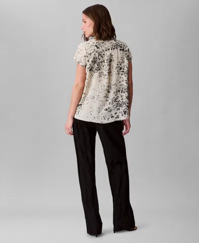 Calvin Klein Women's Printed Chiffon Faux-wrap Cap-sleeve Top In Multi