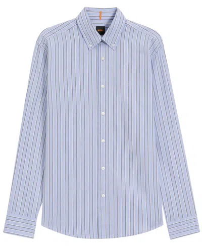 Hugo Boss Boss By  Men's Stretch-cotton Dobby Regular-fit Shirt In Blue