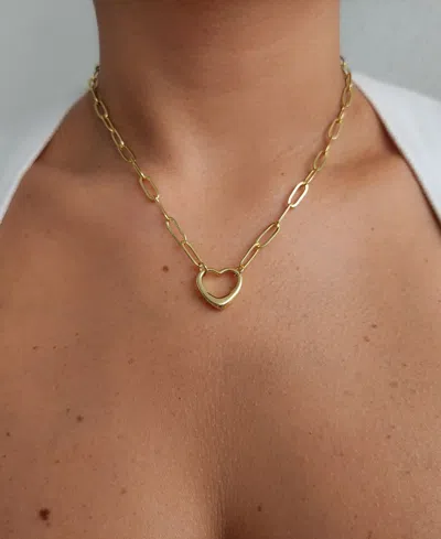 Adornia 14k Gold Plated Paperclip Chain Outline Heart Necklace