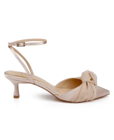 Jewel Badgley Mischka Favor Ankle Strap Pointed Toe Kitten Heel Pump In Neutral
