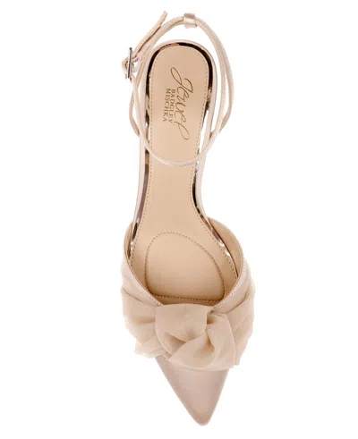 Jewel Badgley Mischka Favor Ankle Strap Pointed Toe Kitten Heel Pump In Neutral