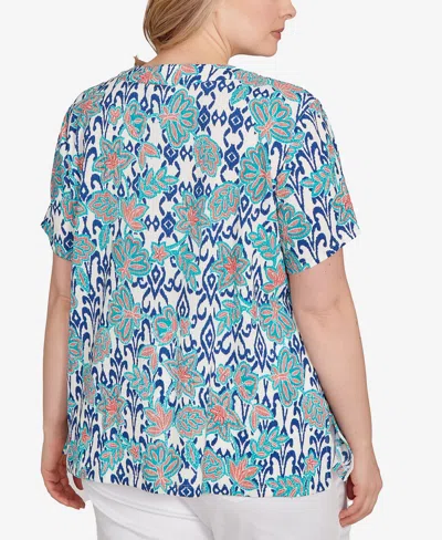 Ruby Rd. Plus Size Floral Overlay Ikat Embroidered Top