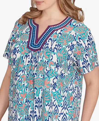 Ruby Rd. Plus Size Floral Overlay Ikat Embroidered Top