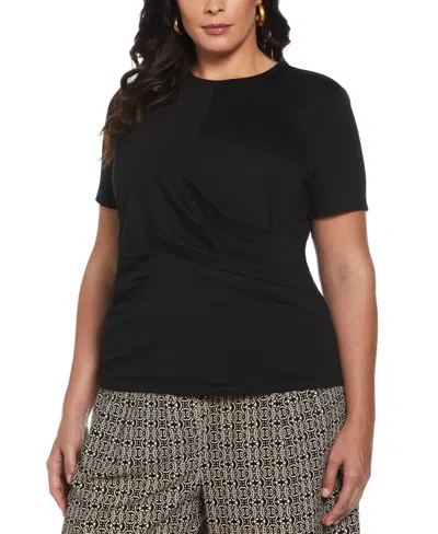 Ella Rafaella Plus Size Asymmetrical Wrap Short Sleeve Top In Black