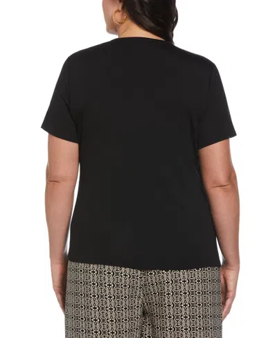Ella Rafaella Plus Size Asymmetrical Wrap Short Sleeve Top In Black