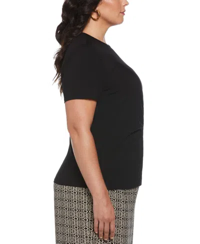 Ella Rafaella Plus Size Asymmetrical Wrap Short Sleeve Top In Black