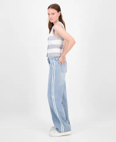 Celebrity Pink Juniors' Varsity Stripe Slouchy Straight-leg Jeans In Blue