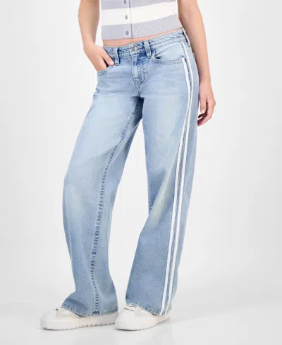 Celebrity Pink Juniors' Varsity Stripe Slouchy Straight-leg Jeans In Blue