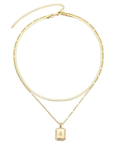 Adornia Gold Pave Tag Pendant And Herringbone Chain Initial Necklace Set