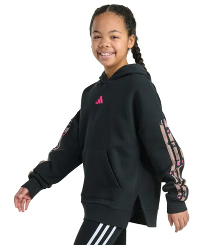 Adidas Originals Big Kid Girls Long Sleeve Embroidered Fleece Active Hoodie In Black