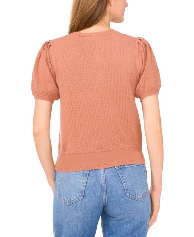 Cece Women's Pointelle-stitch Short-sleeve V-neck Cardigan In Orange