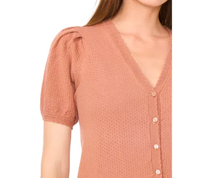 Cece Women's Pointelle-stitch Short-sleeve V-neck Cardigan In Orange