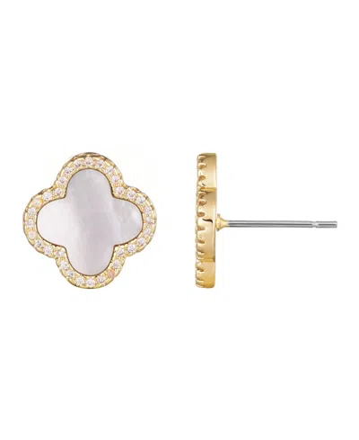 Adornia 14k Gold Plated Mother Of Pearl Halo Cz Clover Stud Earrings