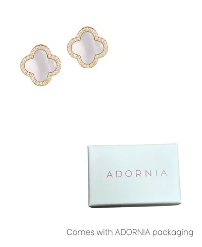 Adornia 14k Gold Plated Mother Of Pearl Halo Cz Clover Stud Earrings