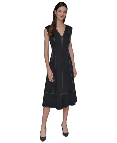 Karl Lagerfeld Women's Stitch-trimmed Midi Dress In Animal Print