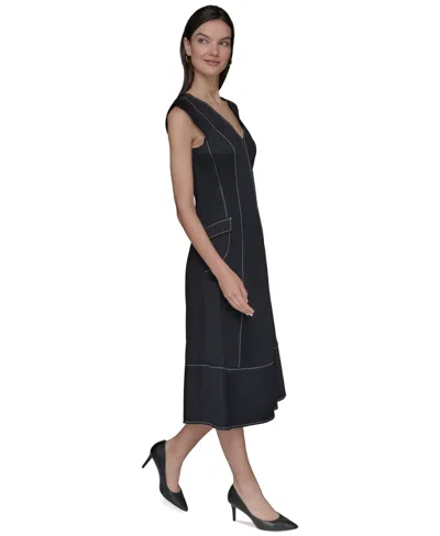 Karl Lagerfeld Women's Stitch-trimmed Midi Dress In Animal Print