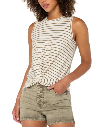 Liverpool Los Angeles Petite Striped Twist-front Sleeveless Top In Neutral