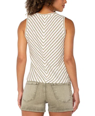 Liverpool Los Angeles Petite Striped Twist-front Sleeveless Top In Neutral