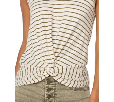Liverpool Los Angeles Petite Striped Twist-front Sleeveless Top In Neutral
