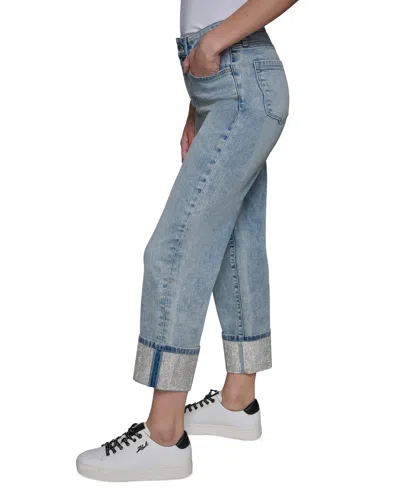 Karl Lagerfeld Petite Crystal-cuff Cropped Jeans