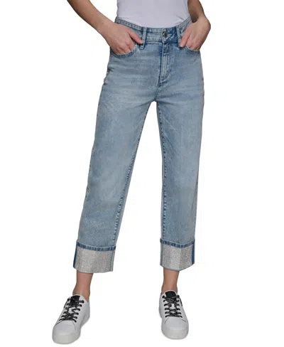 Karl Lagerfeld Petite Crystal-cuff Cropped Jeans