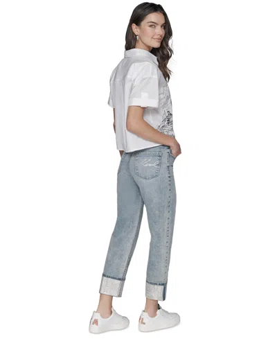 Karl Lagerfeld Petite Crystal-cuff Cropped Jeans