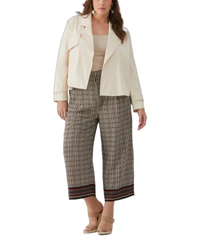 Ella Rafaella Plus Size Crop Trench Jacket In Neutral