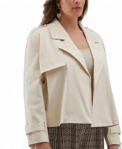 Ella Rafaella Plus Size Crop Trench Jacket In Neutral