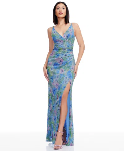 Dress The Population Jordan Metallic Floral Ruched Mermaid Gown In Multi