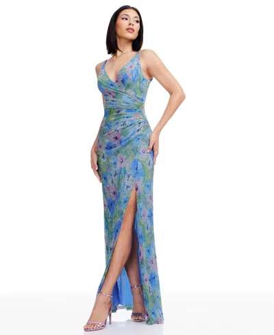 Dress The Population Jordan Metallic Floral Ruched Mermaid Gown In Multi