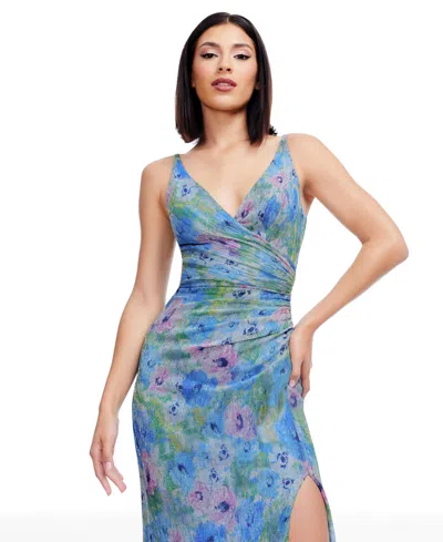 Dress The Population Jordan Metallic Floral Ruched Mermaid Gown In Multi