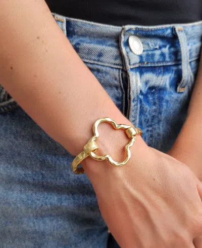 Adornia Gold Plated Hammered Clover Open Cuff Bracelet In Gold