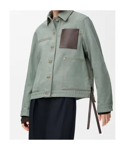 Loewe Womens Khaki Green Anagram-patch Workwear Cotton Jacket In Green