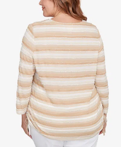 Ruby Rd. Plus Size Textured Stripe Drawstring Top