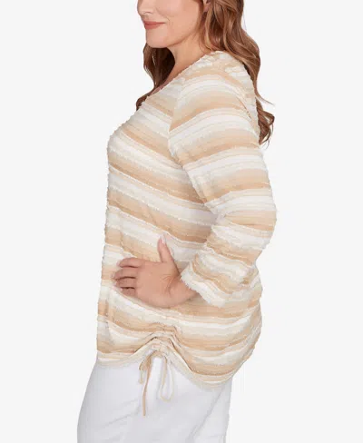 Ruby Rd. Plus Size Textured Stripe Drawstring Top