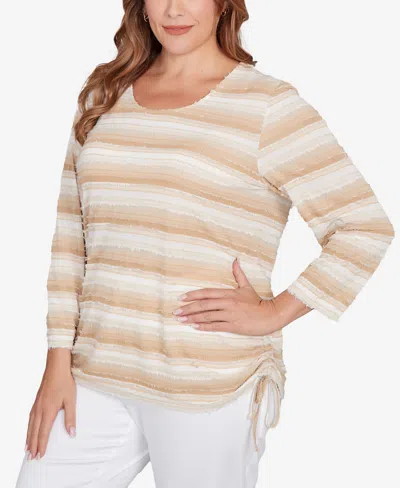 Ruby Rd. Plus Size Textured Stripe Drawstring Top