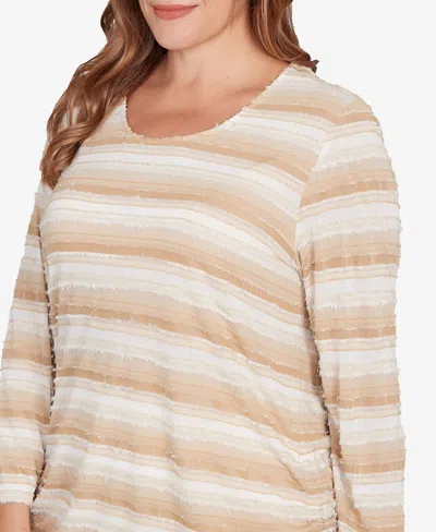 Ruby Rd. Plus Size Textured Stripe Drawstring Top
