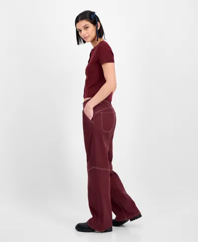 Celebrity Pink Juniors' Slouchy Skater Wide-leg Jeans In Burgundy