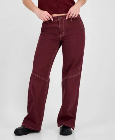 Celebrity Pink Juniors' Slouchy Skater Wide-leg Jeans In Burgundy