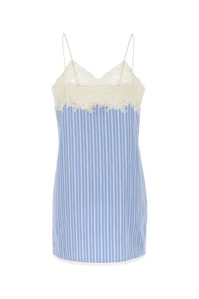 Miu Miu Embroidered Poplin Mini Dress In Blue