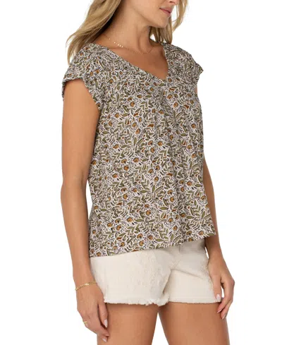 Liverpool Los Angeles Petite Printed Tie-back Dolman-sleeve Top In Gray