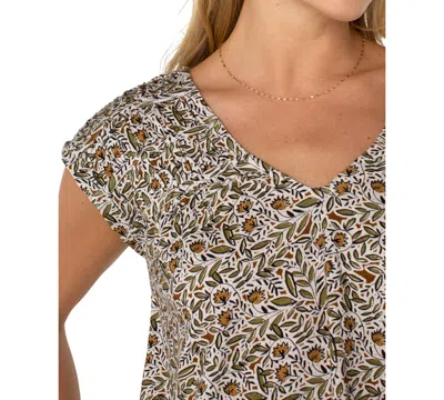 Liverpool Los Angeles Petite Printed Tie-back Dolman-sleeve Top In Gray