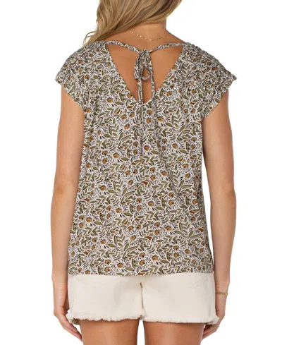 Liverpool Los Angeles Petite Printed Tie-back Dolman-sleeve Top In Gray