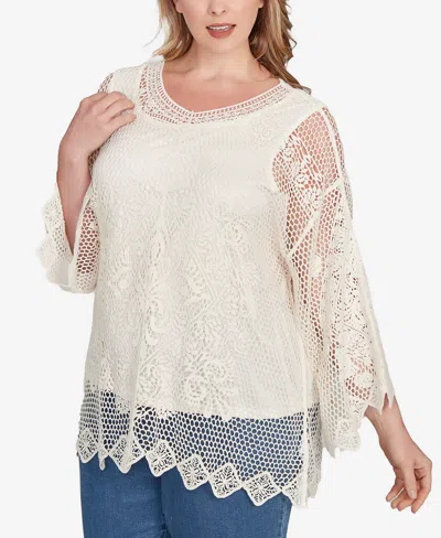 Ruby Rd. Plus Size Lined Medallion Crochet Top