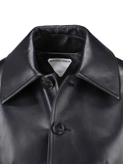 Bottega Veneta Leather Jacket With Collared Neck And Structured Silhouette In Black