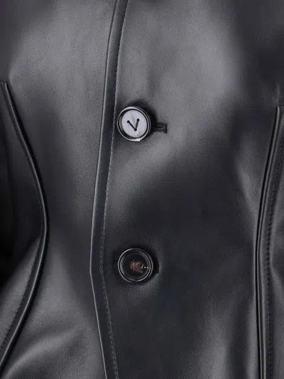 Bottega Veneta Leather Jacket With Collared Neck And Structured Silhouette In Black