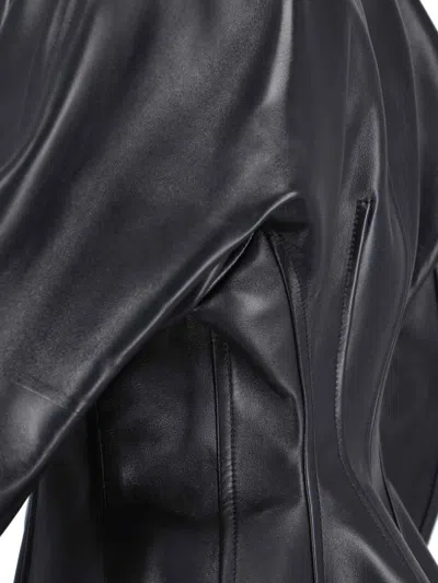 Bottega Veneta Leather Jacket With Collared Neck And Structured Silhouette In Black